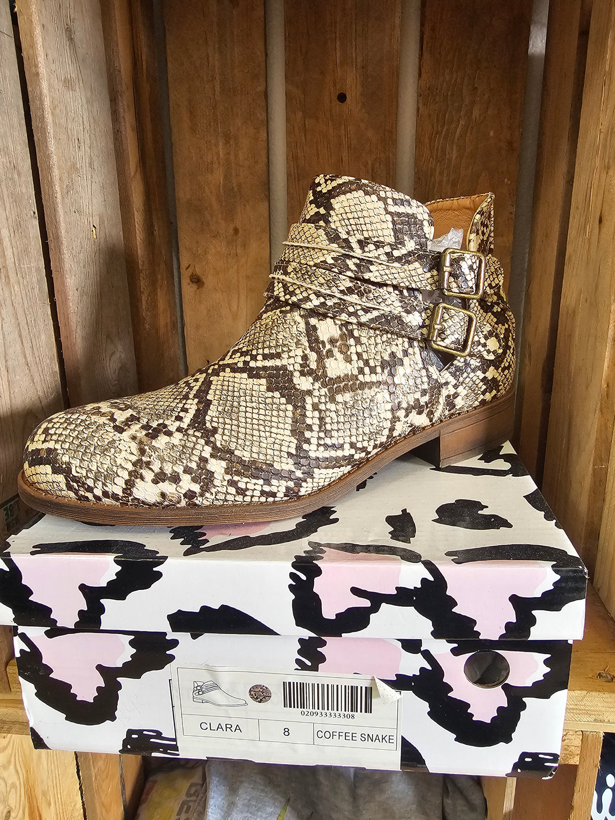 Coffee Snake Low Heel Boot